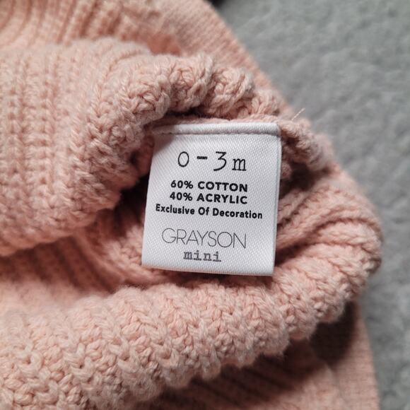 Grayson Mini One Piece 0-3M Girls Baby Pink Knit Amour Embroidered Crewneck - Picture 5 of 6